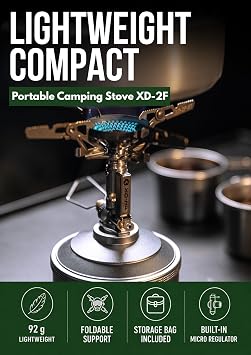 CAMPINGMOON Canister Top Stove Portable Compact Foldable w/Micro Regulator w/4Flex w/igniter XD-2F (Silver)