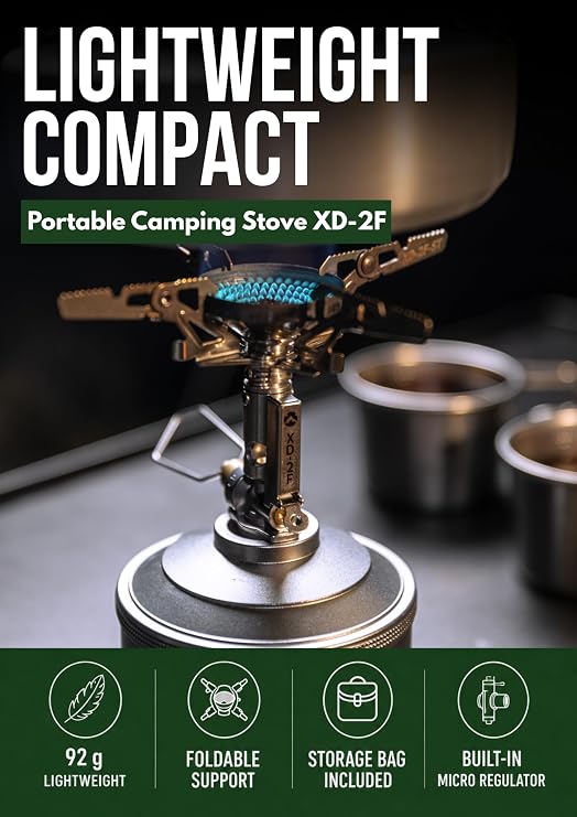 CAMPINGMOON Canister Top Stove Portable Compact Foldable w/Micro Regulator w/4Flex w/igniter XD-2F (Silver)