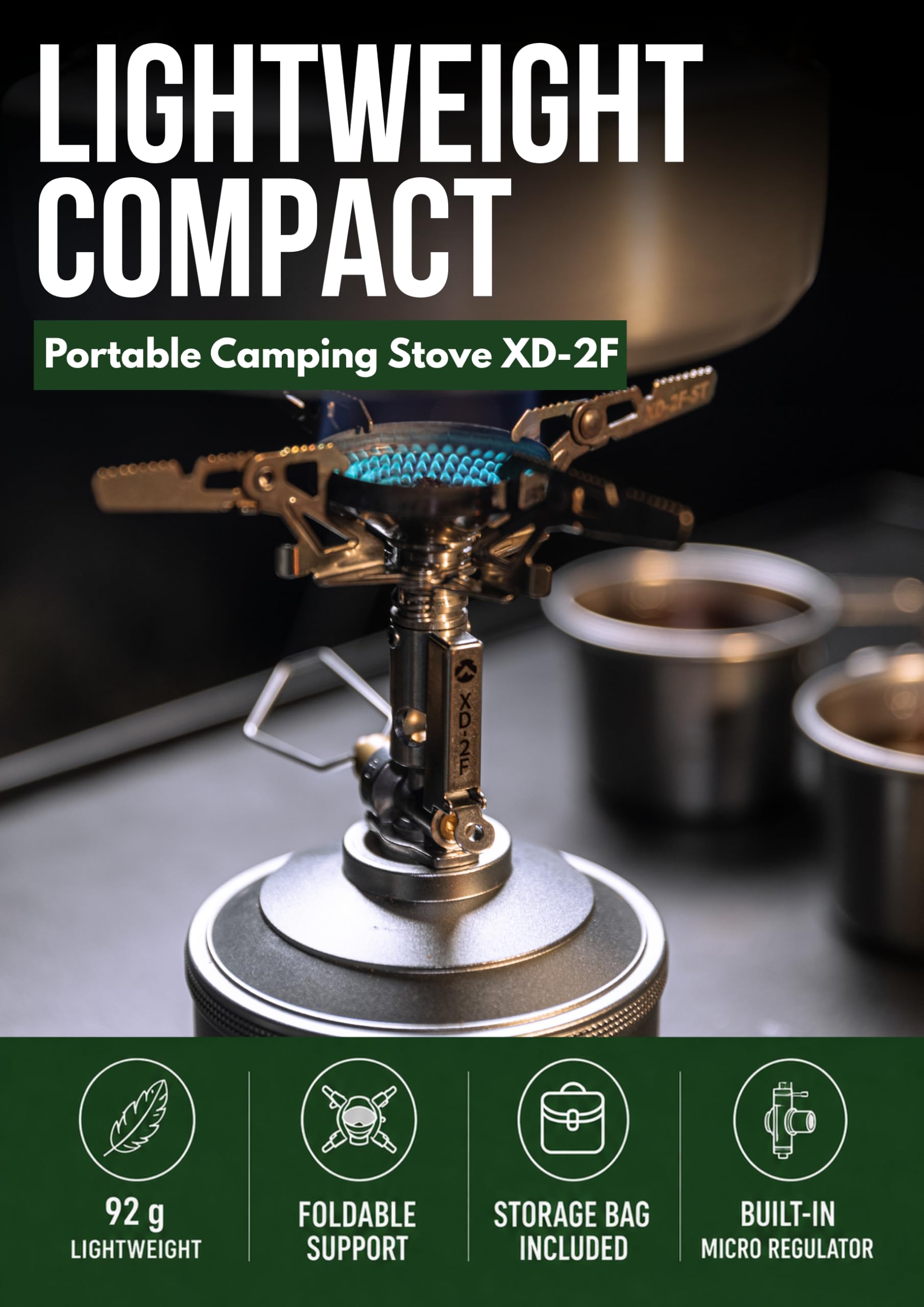 Campingmoon Réchaud compact pliable avec micro régulateur avec 4Flex et allumeur XD-2F