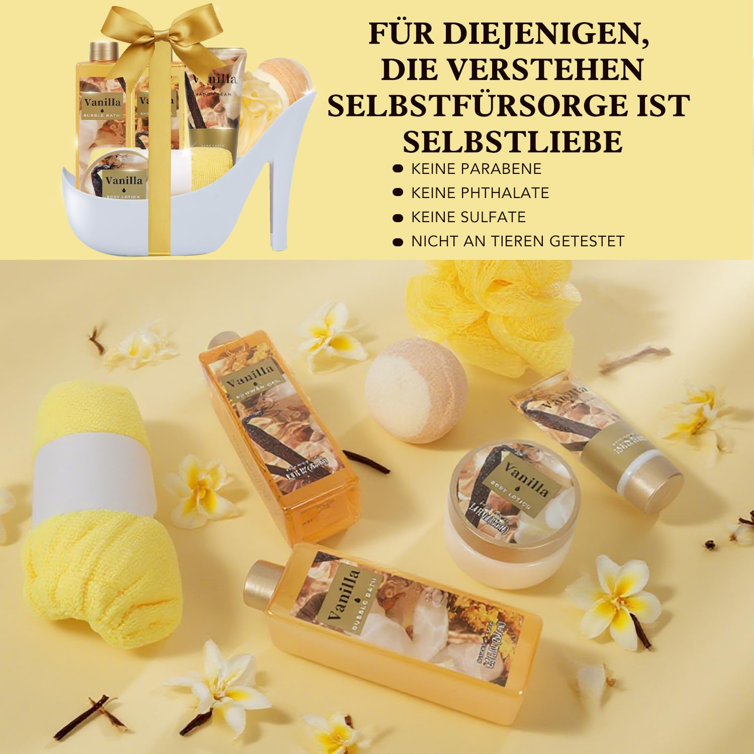 SPA LUXETIQUE Bade Geschenk für Frauen-8tlg Vanilleduft Geschenkset mit Duschgel,Bodylotion, Schaumbad, Muttertagsgeschenk, Wellness Set für Frauen, Geburtstagsgeschenk für Sie, Damen, Mutter
