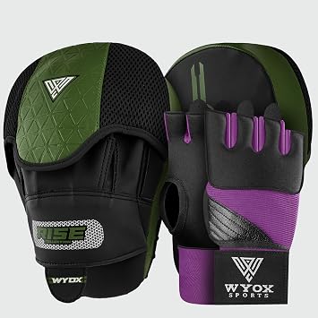 WYOX Gel Boxing Hand Wraps & Curved Focus Mitts Bundle for Men & Women Adults 80cm Wrist Straps, Padded Knuckle Support, Neoprene Inner Glove Gel Padding, MMA Muay Thai Kickboxing Training Pads
