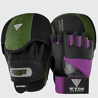 WYOX Gel Boxing Hand Wraps & Curved Focus Mitts Bundle for Men & Women Adults – 80cm Wrist Straps, Padded Knuckle Support, Neoprene Inner Glove Gel Padding, MMA Muay Thai Kickboxing Training Pads