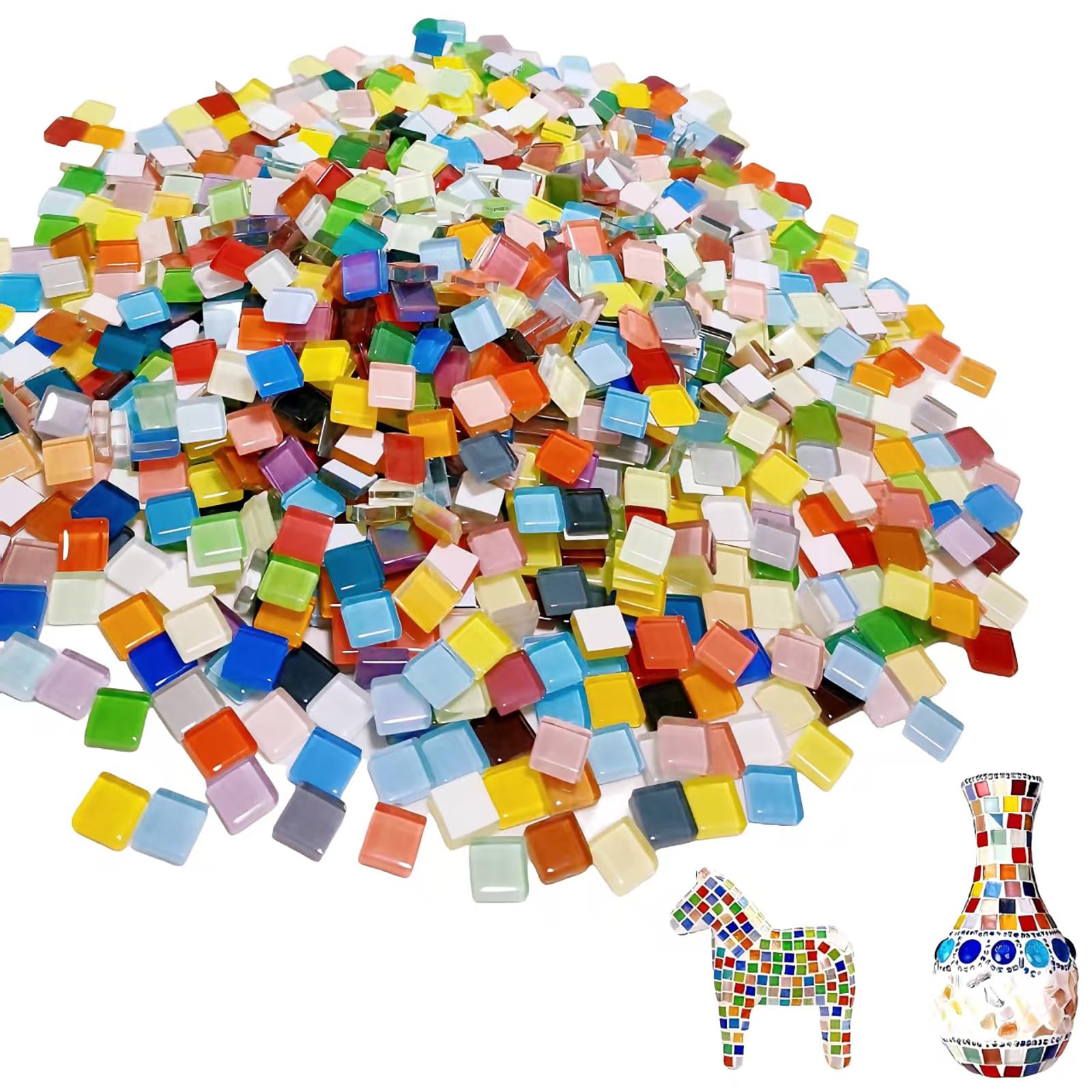 1 kg di pietre quadrate per mosaico in vetro, 1 x 1 cm, pietre colorate per mosaico, circa 1200 pezzi, mosaico di cristallo, mini piastrelle per mosaico per progetti artistici fai da te, decorazioni a