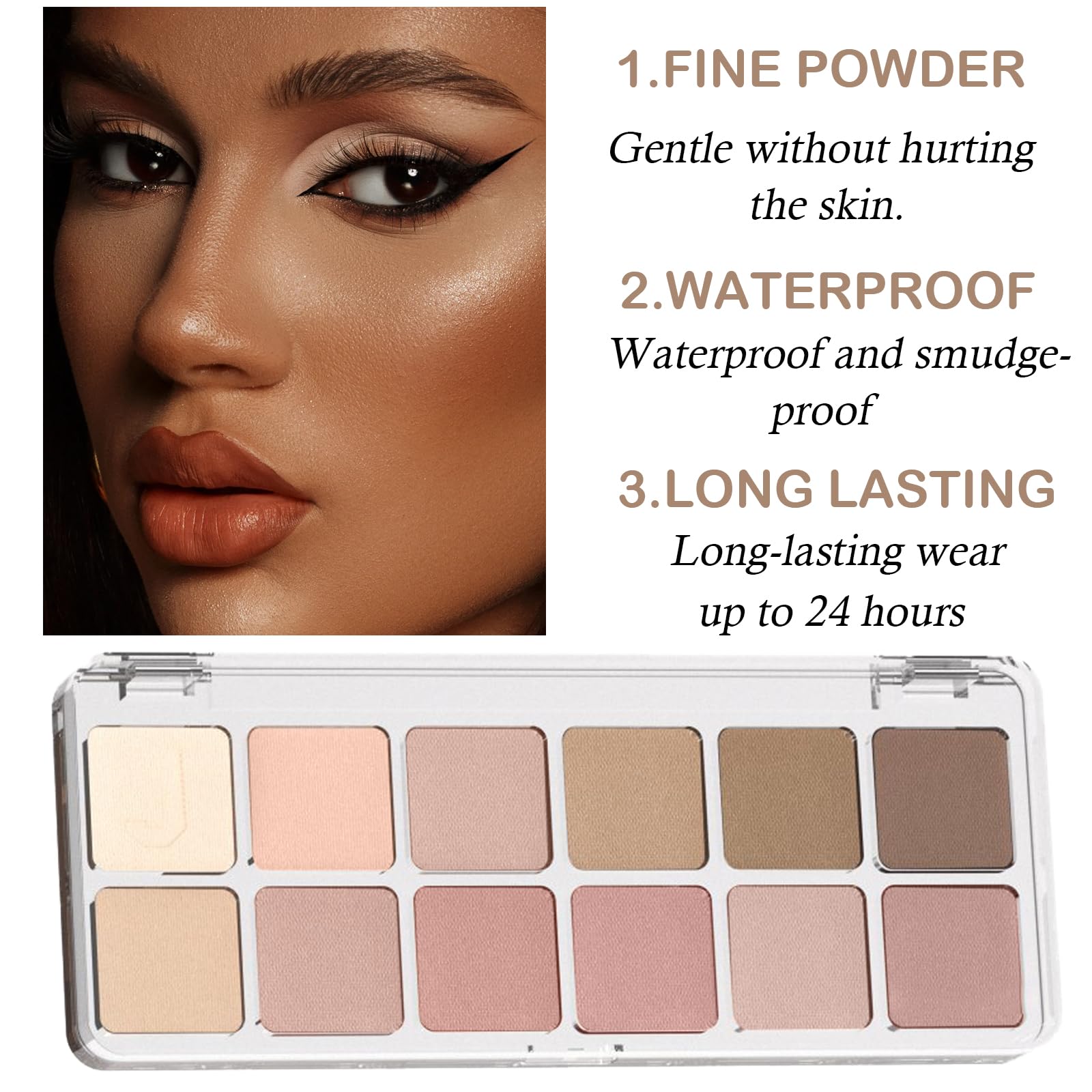 Nude Eyeshadow Palette 12 Colours, Pink Brown Nude Eye Shadows, Long Lasting Full Matte Eyeshadow Make-Up Palette - Image 2