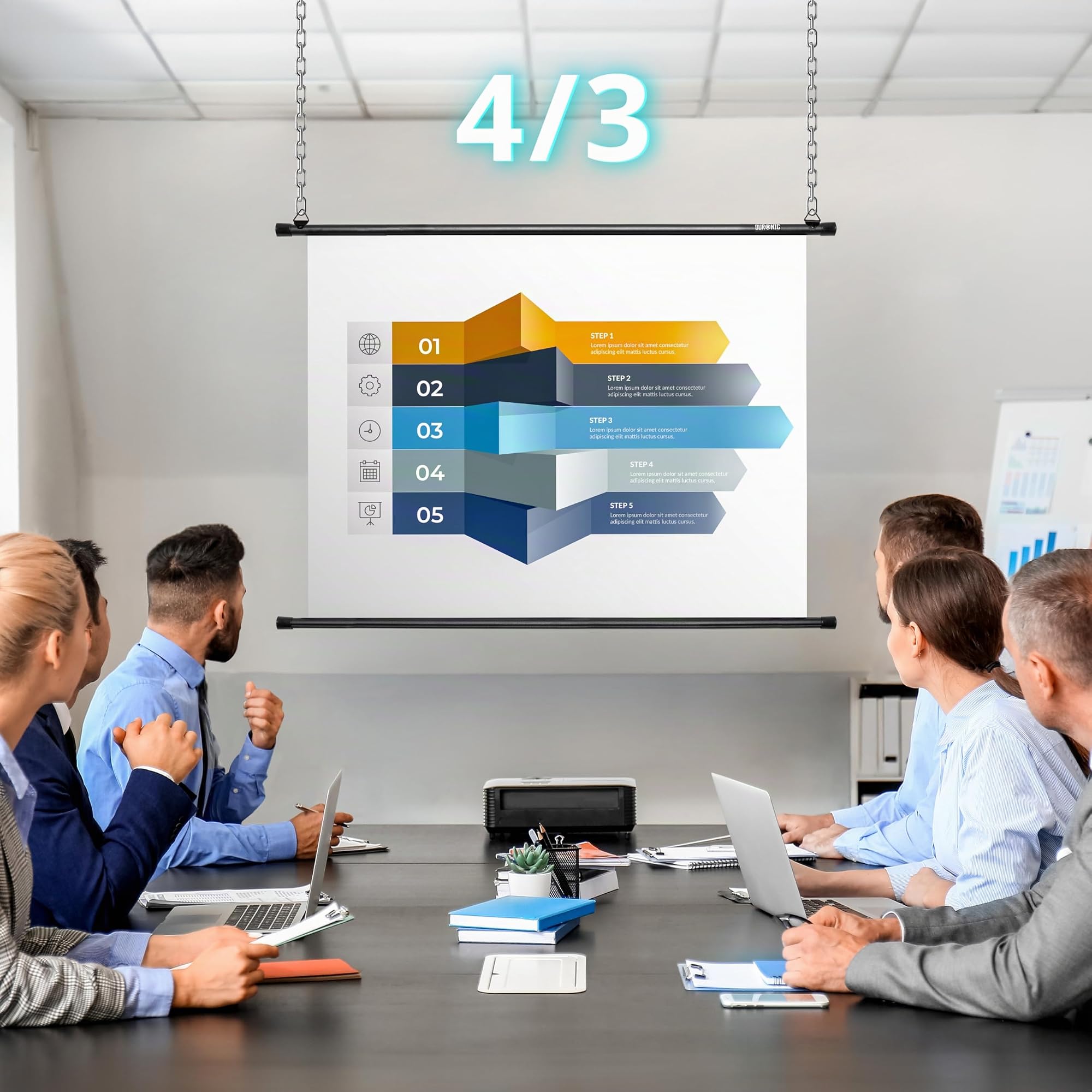 Duronic BPS40 Pantalla de Proyector 40" HD 16:9 102cm 4K UHD Full HD 1080P 3D Dimensiones 89x50 cm