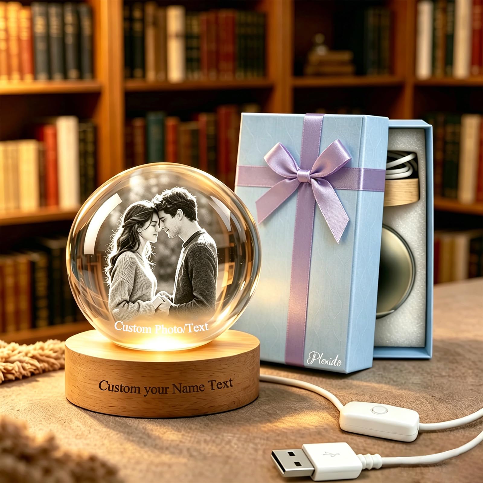 Personalised 3D Crystal Ball, Engraved Photo, Text, Pregnancy Gift for Mum (Couple-Themed Snow Globe)