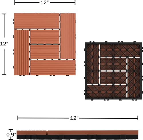 Miniatura 3 de Pure Garden Paquete de 24 azulejos para terrazas al aire libre, terracota