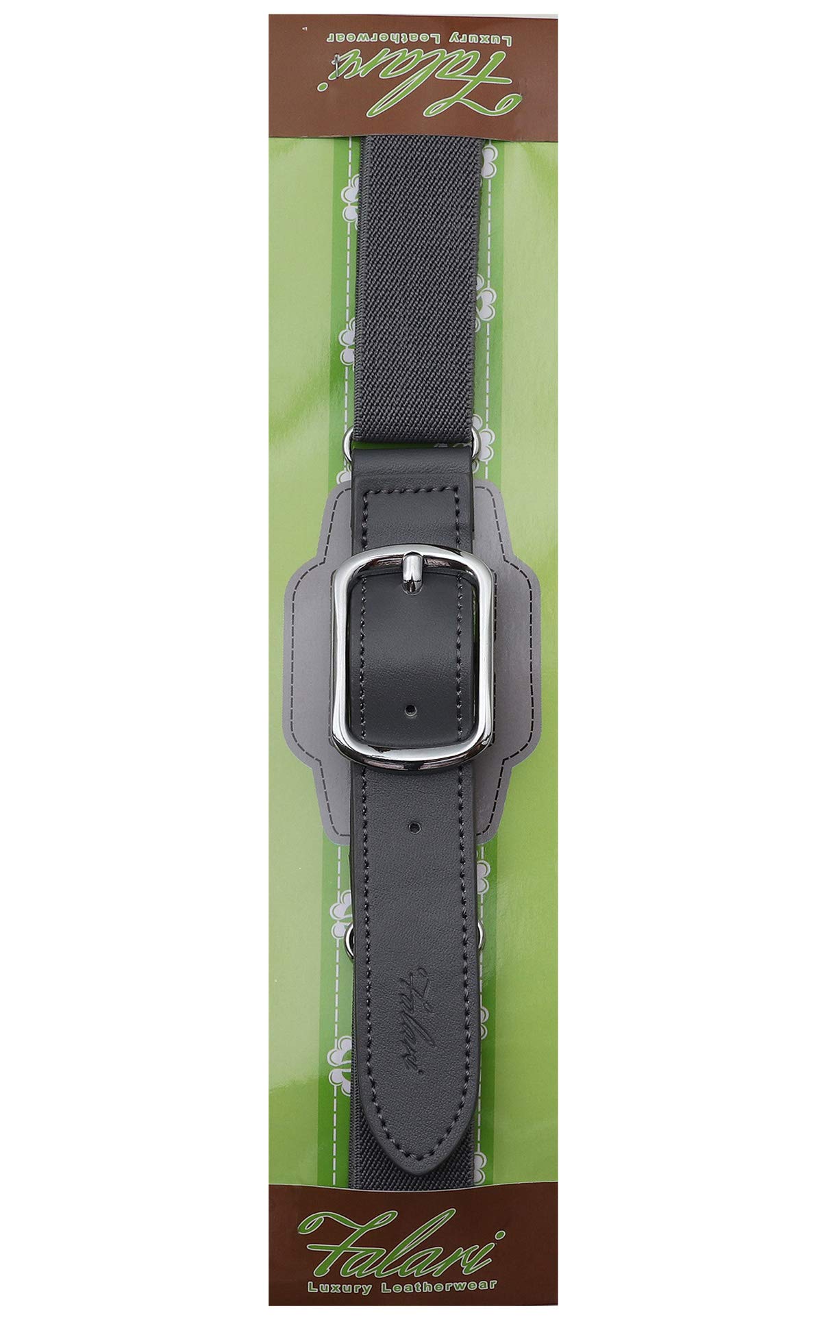 Falari Kids Leather Elastic Adjustable Belts for Boy Girl All Occasion Variety Colors - Dark Gray