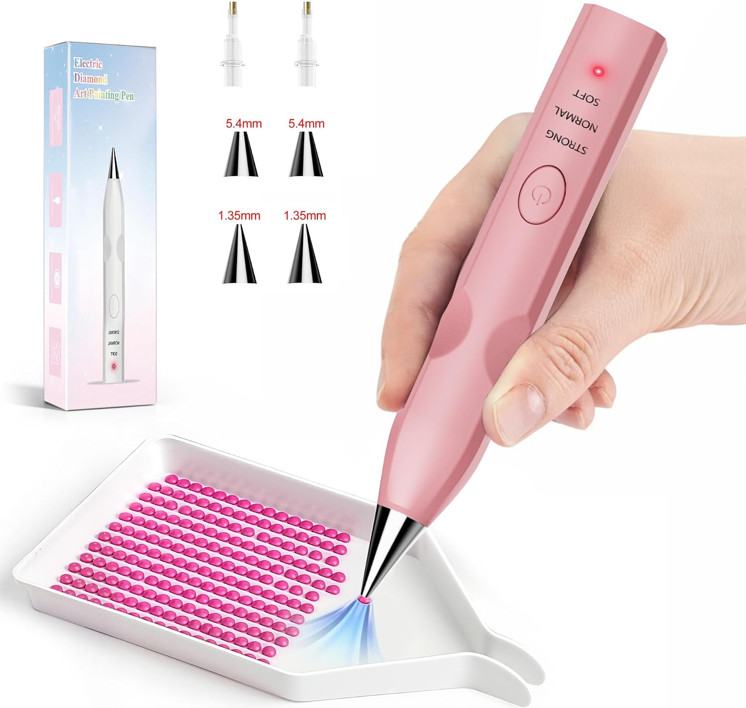 Electric Rhinestone Art Pen, Pink Vacuum Tool for Rhinestone Art, 3 Suction Modes, 4 Nibs, Ergonomic Design, Portable USB Charging, DIY Craft, 1.02 x 1.02 x 7.28 in