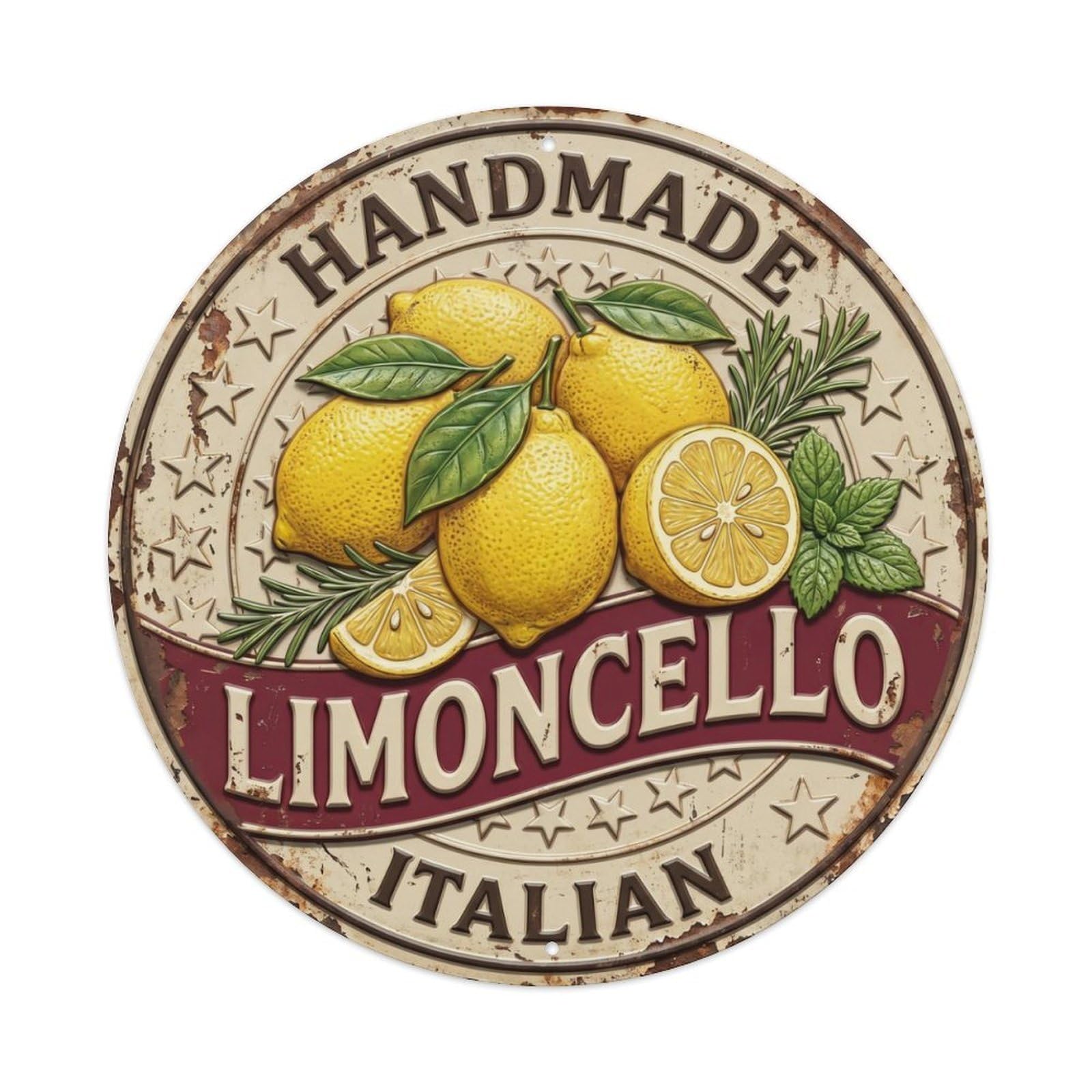 Handmade Italian Limoncello Badge Metal Tin Sign Plaque Wall Decor for Cafe, Club Bar, Office, Home Garden Round Metal Poster 8x8Inch