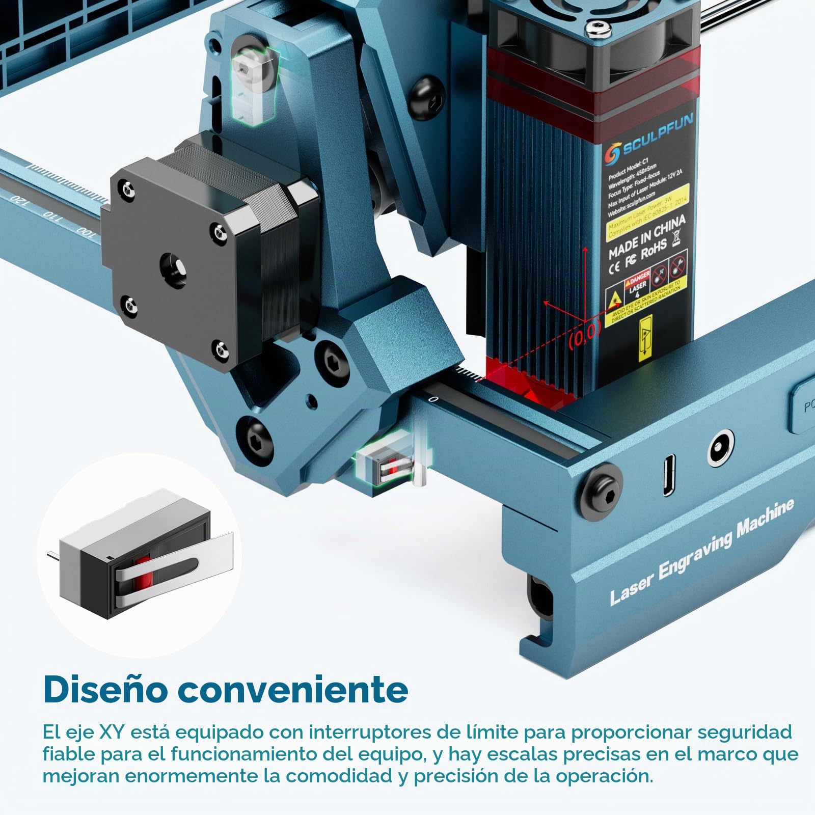 SCULPFUN C1 Mini grabadora láser, máquina de grabado láser portátil de 3 W con punto ultrafino 0,04 mm, sin necesidad de instalación, para principiantes, dispositivo de grabado laser para madera metal