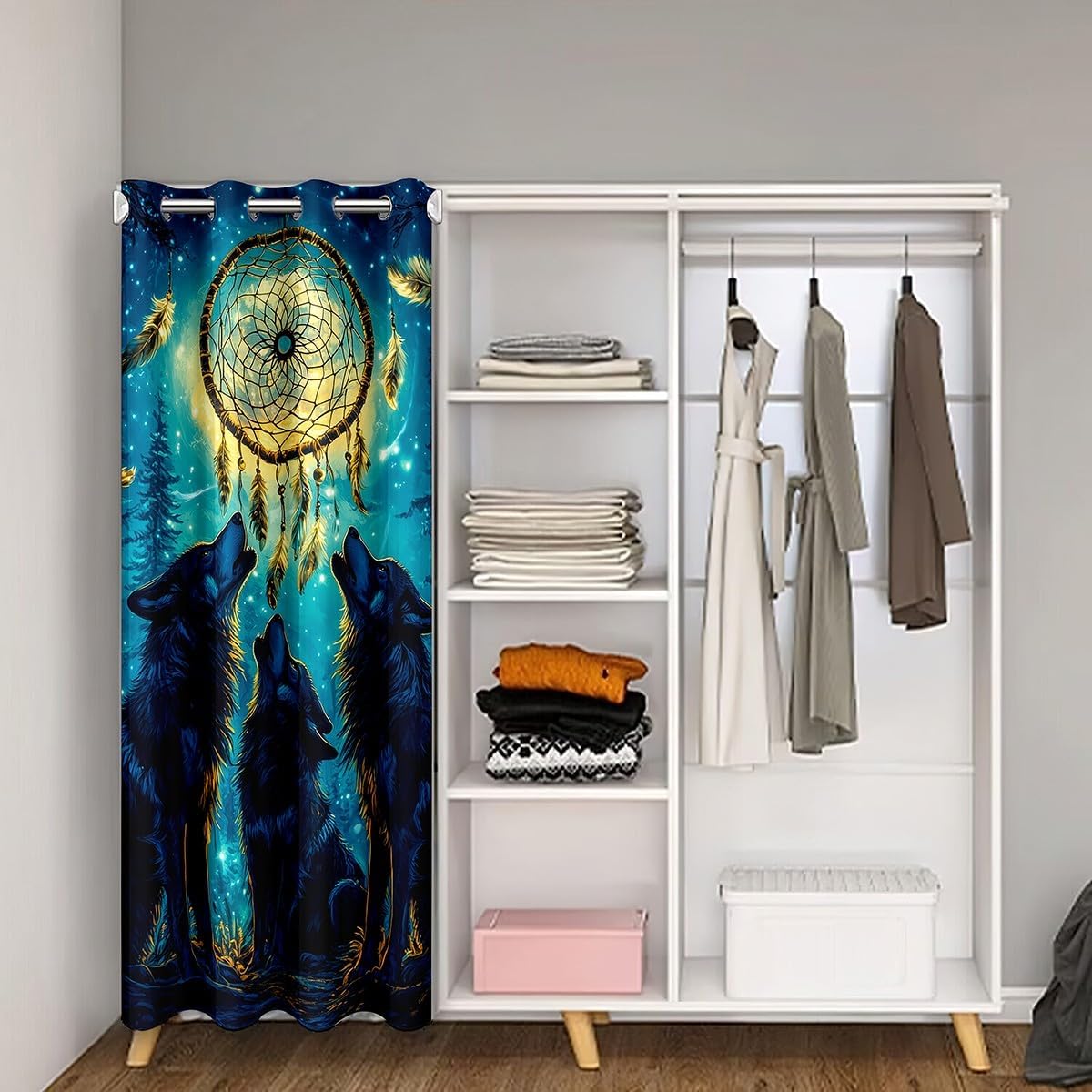 Feelyou Wolves Howling Closet Door Cover Curtain for Living Room 34x80 Inch 1 Panel Door Curtain for Doorway Privacy Animal Wolves 30%-50% Room Darkening Blackout Curtain Doors with Windows Room Decor