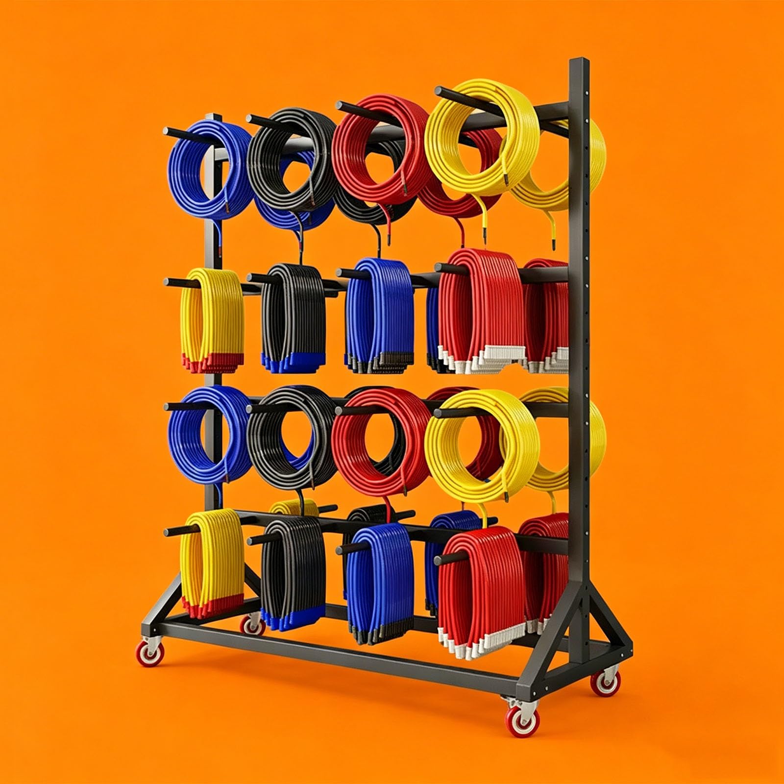 Heavy Duty Wire Spool Rack – 881lb Capacity Cable Caddy & Display & Storage Stand with Wheels, Adjustable Spacing for Professional Electrician, Warehouse Company Retail(A,4-Tier 160x90x200cm)