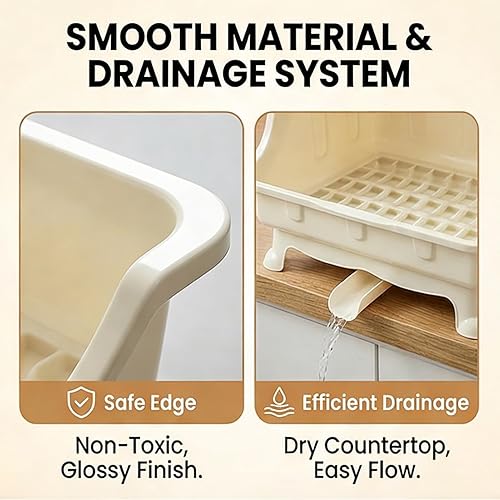 Miniatura 4 de Pilipane Escurridor de platos, soporte para secadora de botellas con tapa de cubierta y escurridor extraíble, soporte para utensilios y tazas para