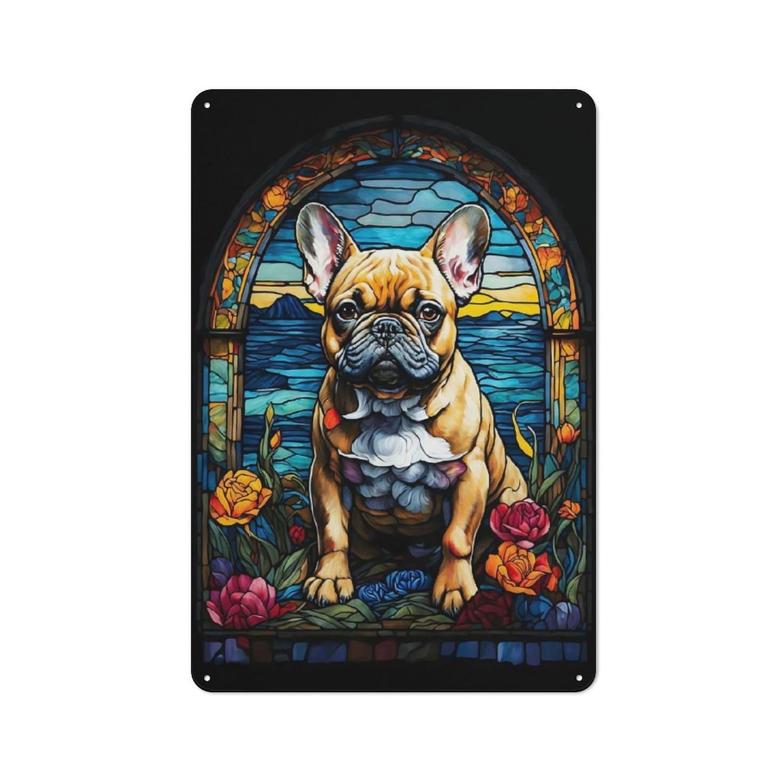 Junmoney French Bulldog Abstract Tin Wall Plaque 30X20cm With For Dining Room Or Kitchen, Winter Wall Decor For Dining Room Decor Fans