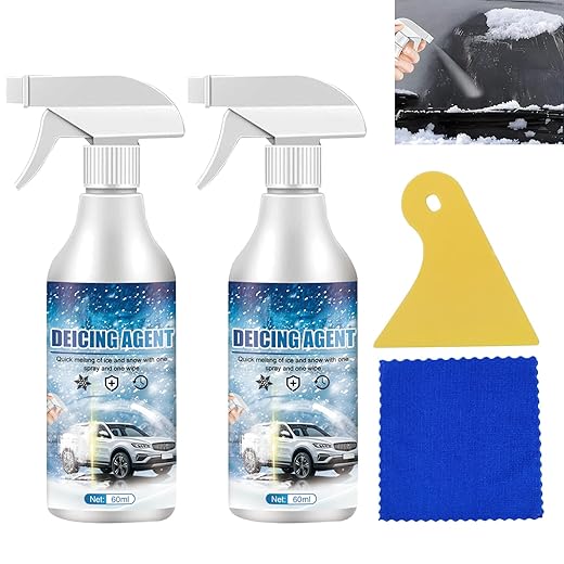 DEICING Agent 2 Pack, Deicer Spray for Car Windshield, De-Icer Spray, Fast-Acting Ice Melting for Auto Glass, Locks & Wipers, 2 * 60ml