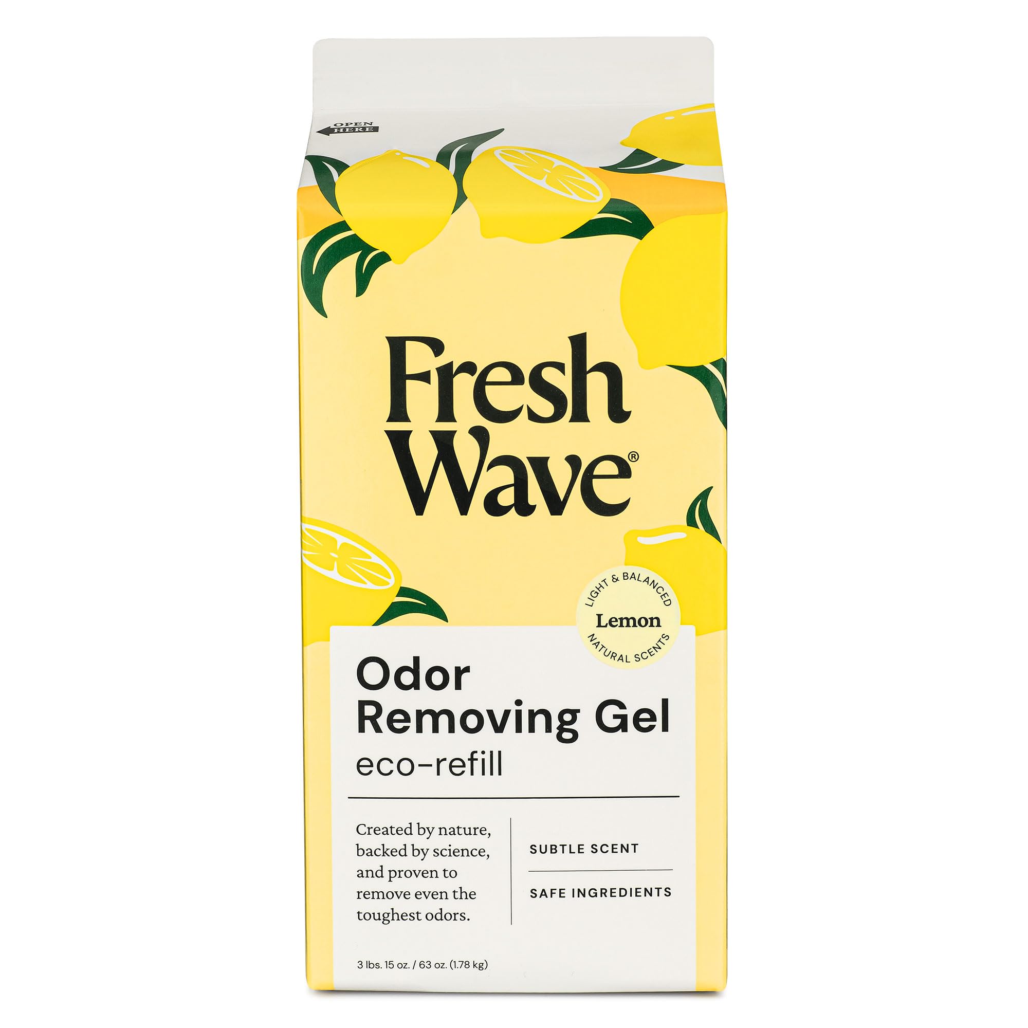 Fresh Wave Recambio de gel eliminador de olores de limón, 60 onzas, absorbentes de olores más seguros para el hogar, eliminador de olores natural a base de plantas, cada 15 onzas, dura de 30 a 60 días