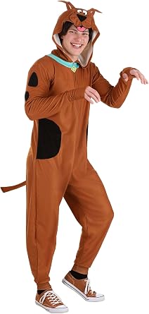Scooby Doo Costume for Adults - Hooded Union Suit Jumpsuit with Character Face & Tail Fleece Pajama Outfit