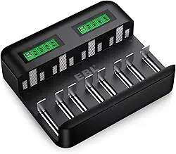 EBL Carregador de Bateria Recarregável Lcd - Carregador de Bateria de Cd Aa Aaa de 8 Baias para Baterias Recarregáveis Ni-Mh Aa Aaa Cd com Porta Usb 2A, Entrada Tipo C