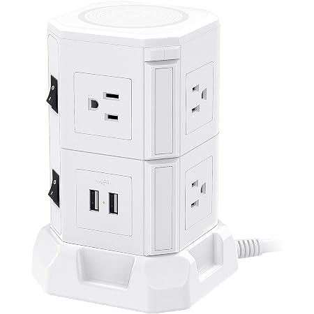 Amazon 電源タップ タワー式 2層 6個acコンセント分岐 4個usbポート付き 延長コード2m 底の幅を広げるデザイン たこ足配線 Pse認証済 雷ガード 過負荷保護 省エネ Besfan 電源タップ 通販