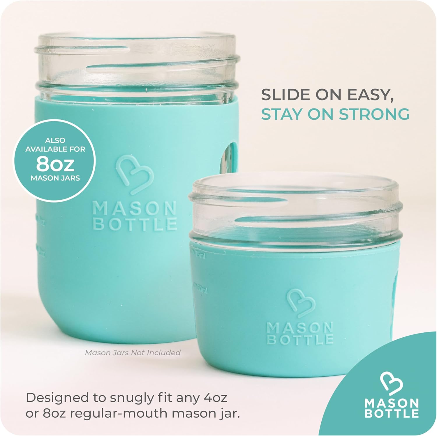 Mason Bottle 4oz Silicone Sleeves for Mason Jars (4-Pack) – Regular-Mouth Jar Covers for Grip and Protection (Bottle Not Included) – Non-Toxic, Dishwasher Safe, Made in USA