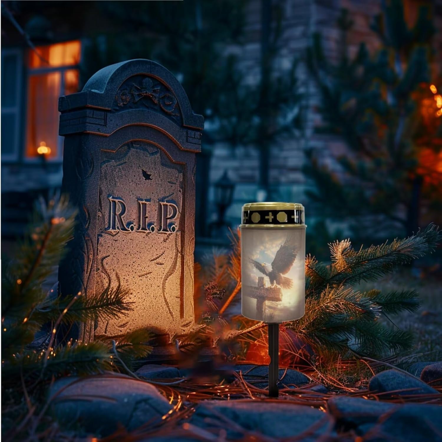 Merkmak Cross Eagle Solar Lights for Cemetery Gravesite Solar Powered Pathway Lights Outdoor Waterproof Graves Decorations for Prayer Flameless Candle Set of 2