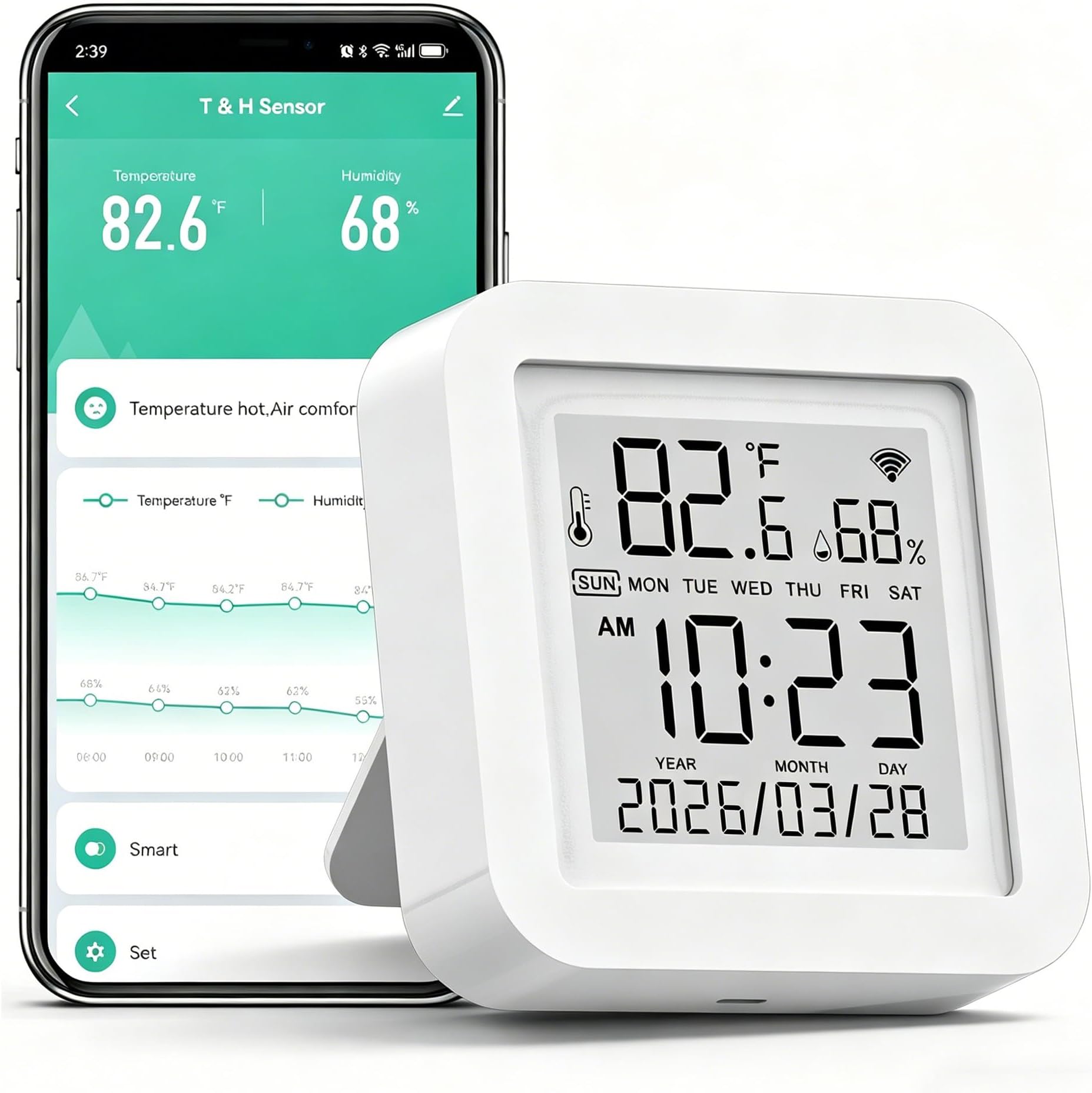 Smart WiFi Temperature Humidity Monitor: TUYA Wireless Temperature Humidity Sensor with APP Notification Alerts, WiFi Thermometer Hygrometer for Home Pet Garage,Compatible with Alexa