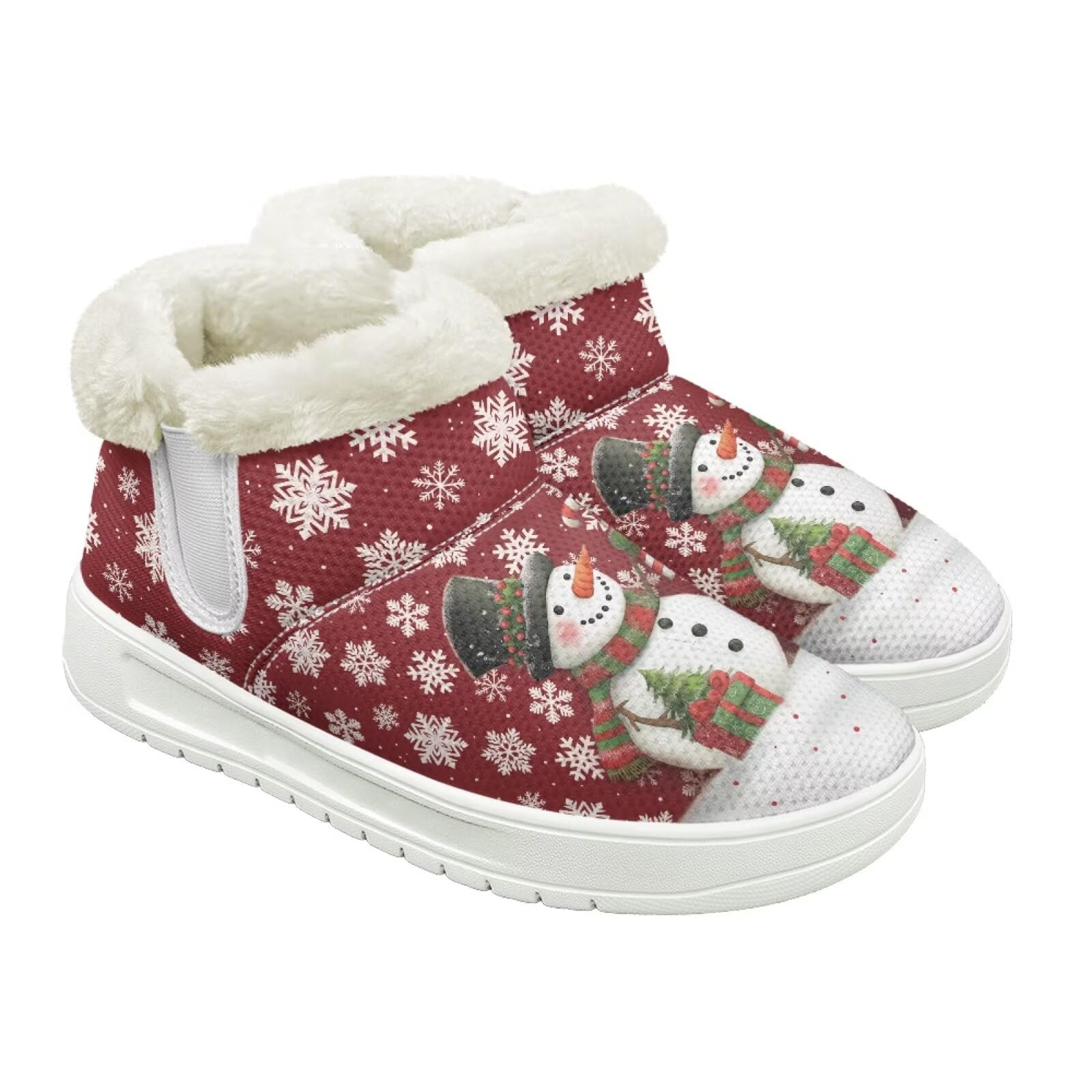 Jeiento Women Snow Boots Winter Shoes Warm Slip On Booties Fur Lined Ankle Booties Comfort Flat Adult Christmas
