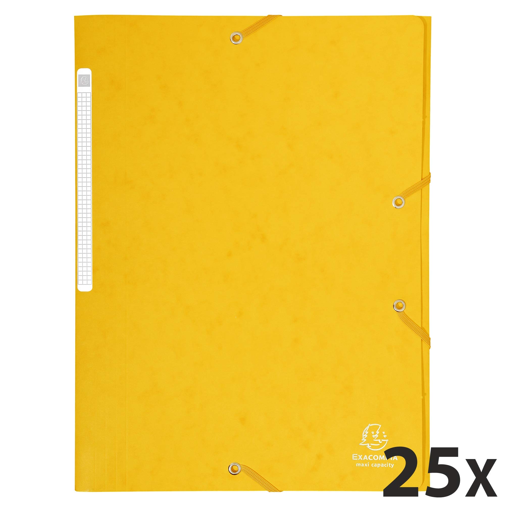 Exacompta - Réf. 17106H - Carton de 25 chemises à élastiques - pochettes 3 rabats Maxi capacity - en carte lustrée - dimensions 24 x 32 cm pour documents au format A4 - couleur jaune