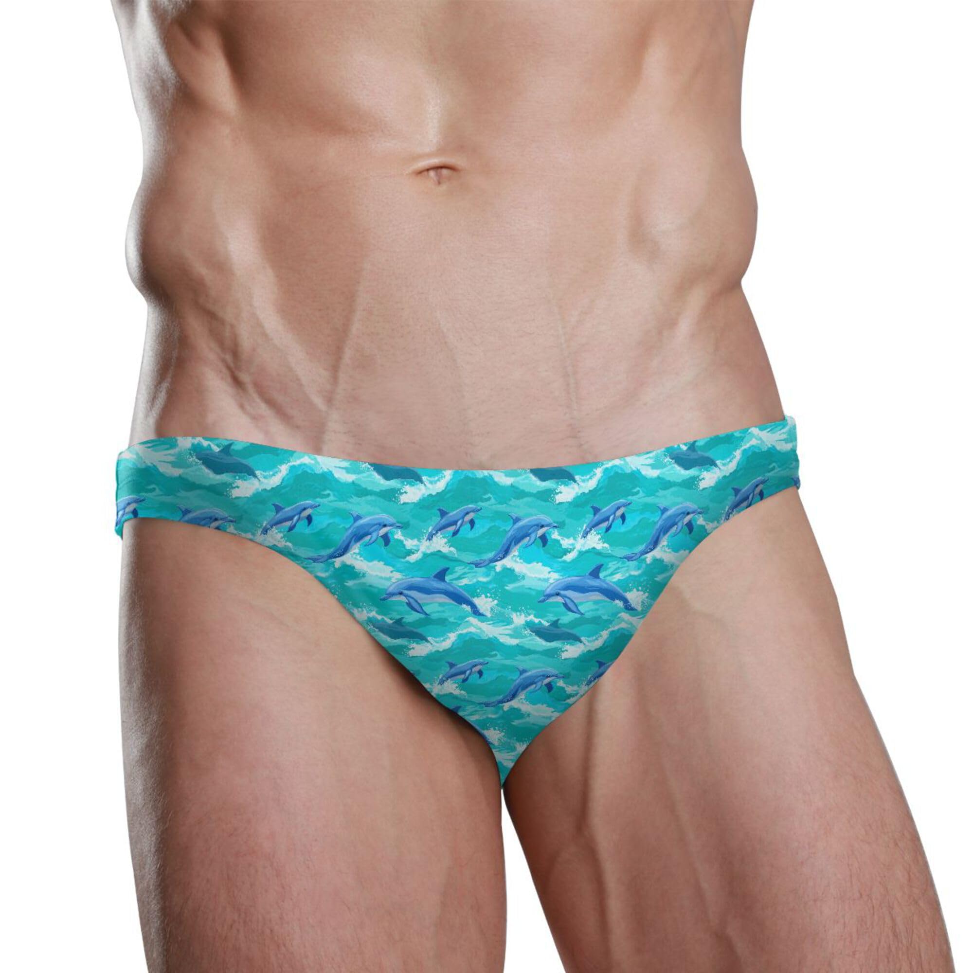 Dolphins Wave Swim Briefs for Men Swimsuit Bikini Swimwear S B0403807
