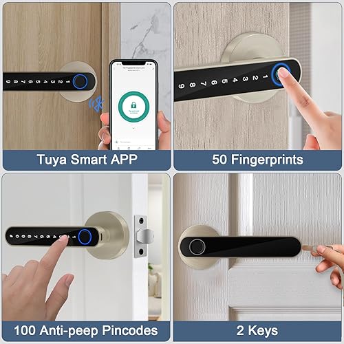 Miniatura 2 de Cerradura de manija de puerta - Perilla de puerta sin llave Cerradura de puerta Seguridad con código de teclado de huellas dactilares APP Key Silver