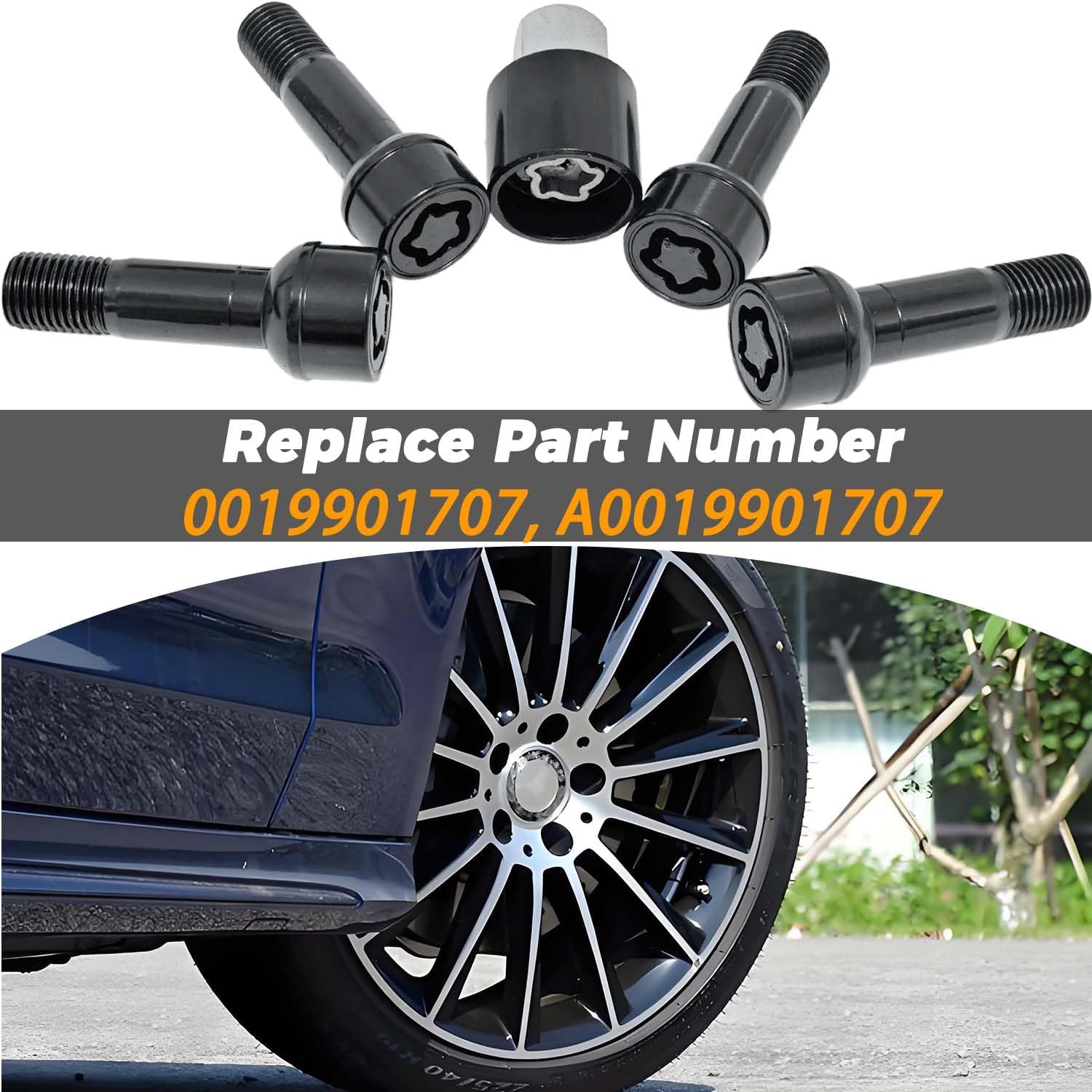 0019901707 Rim Locks Bolt Compatible with Mercedes-Benz E300 E350 S450 GLC300 CLS450 C43 C63 GLC43 S63 S65, Wheel Lock Bolt Nut Set Replace A0019901707
