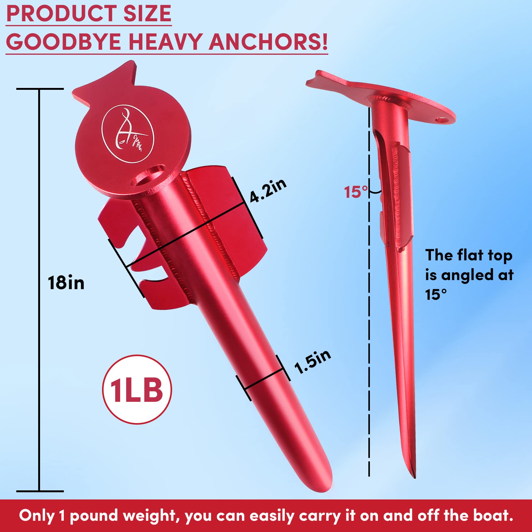 45,7 cm Sandanker für Boot, Aluminium-Spike, Strandanker für Boote, leicht und rostfrei, geflügelter Bootsanker hält Wasserfahrzeuge sicher in der Nähe von Ufer, Strand oder flachem Wasser (3