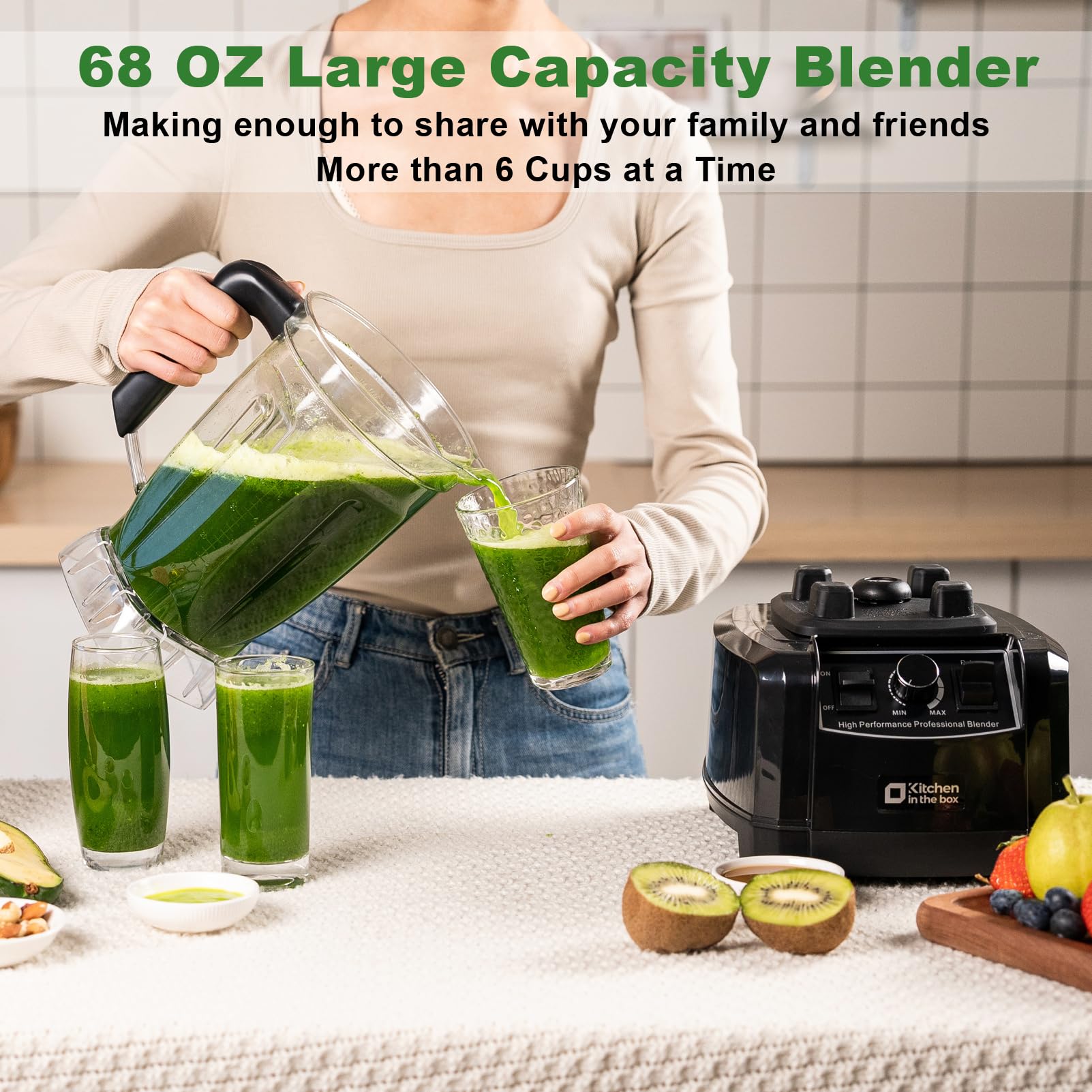 Licuadora de 68 onzas – Batidoras de cocina de 1500 W, gran capacidad, licuadora profesional para hacer bebidas congeladas, trituración de hielo, batidos de proteínas, sin BPA 2