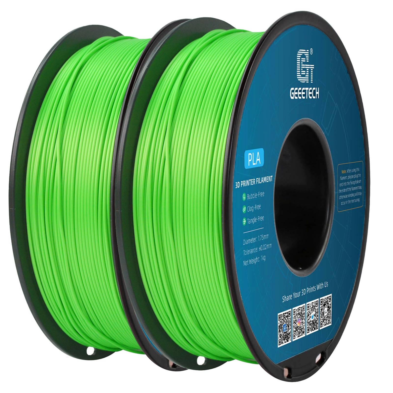GEEETECH Filament PLA nowy zielony, szpula 2 x 1 kg do drukarki 3D