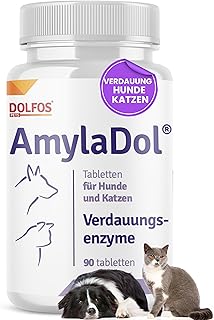 AmylaDol Verdauung Hund 90 Tabletten, Natürliche Verdauungsenzyme einschließlich Amylase, Lipase und Protease. Diätetisches Nahrungsergänzungsmittel bei Verdauungsstörungen bei Hund und Katze