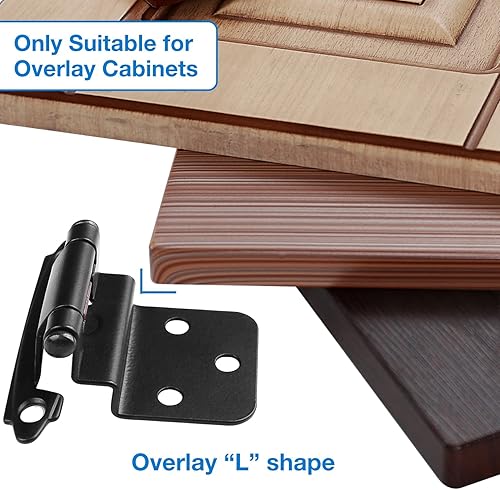 Miniatura 5 de Paquete de 8 bisagras de gabinete negras de 38 pulgadas, bisagras de puerta de gabinete para puertas de gabinete, montaje frontal empotrado,