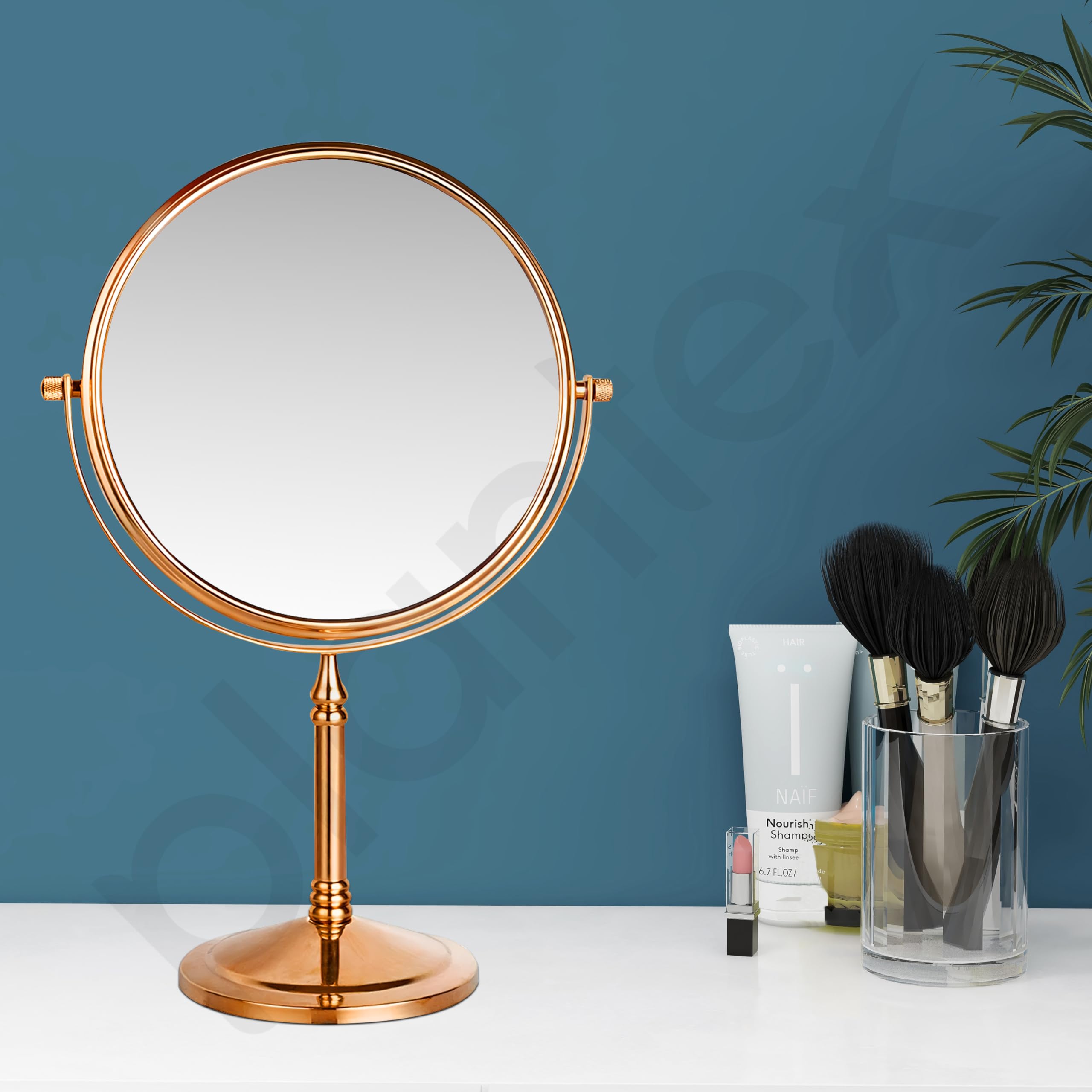 Plantex Stainless Steel Magnifying Tabletop Round Mirror/Shaving Mirror For Bathroom/Zoom Mirror For Bathroom/Makeup Mirror With Stand/Shaving Mirror Magnifying/Dual-Side 360 Swivel Mirror- Rose Gold — Amazon image 5
