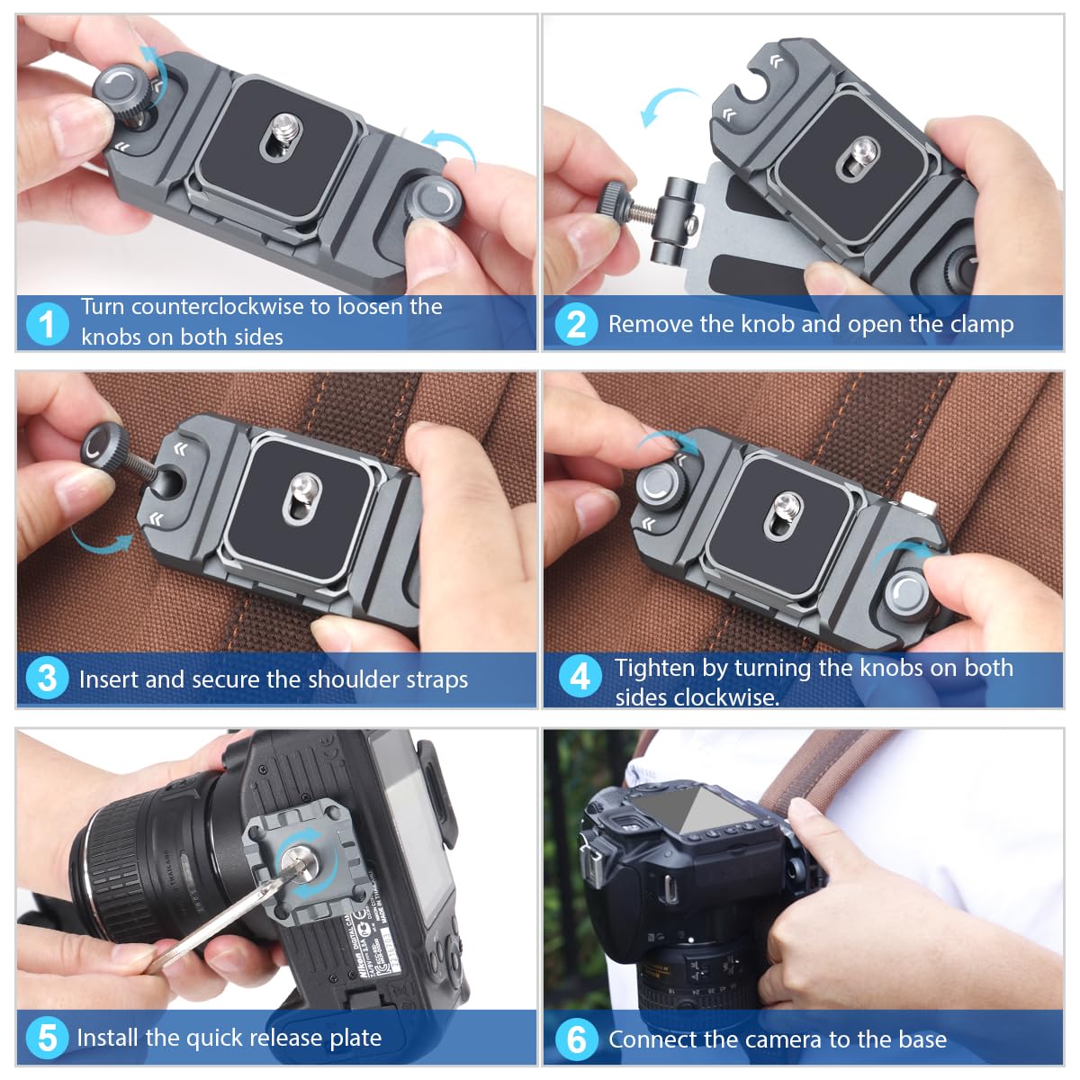 Koolehaoda QB-1 Clip pour Appareil Photo, Montage sur Bandoulière ou Ceinture Clip de Caméra à Dégagement Rapide pour GoPro, Machine à Cartes, DSLR Caméra et des Jumelles