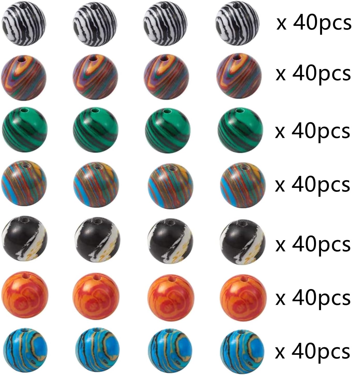 280pcs 6mm Colorful Synthetic Malachite Beads Rainbow Round Beads Gemstone Set for Rosary Mala Jewelry Making Kit