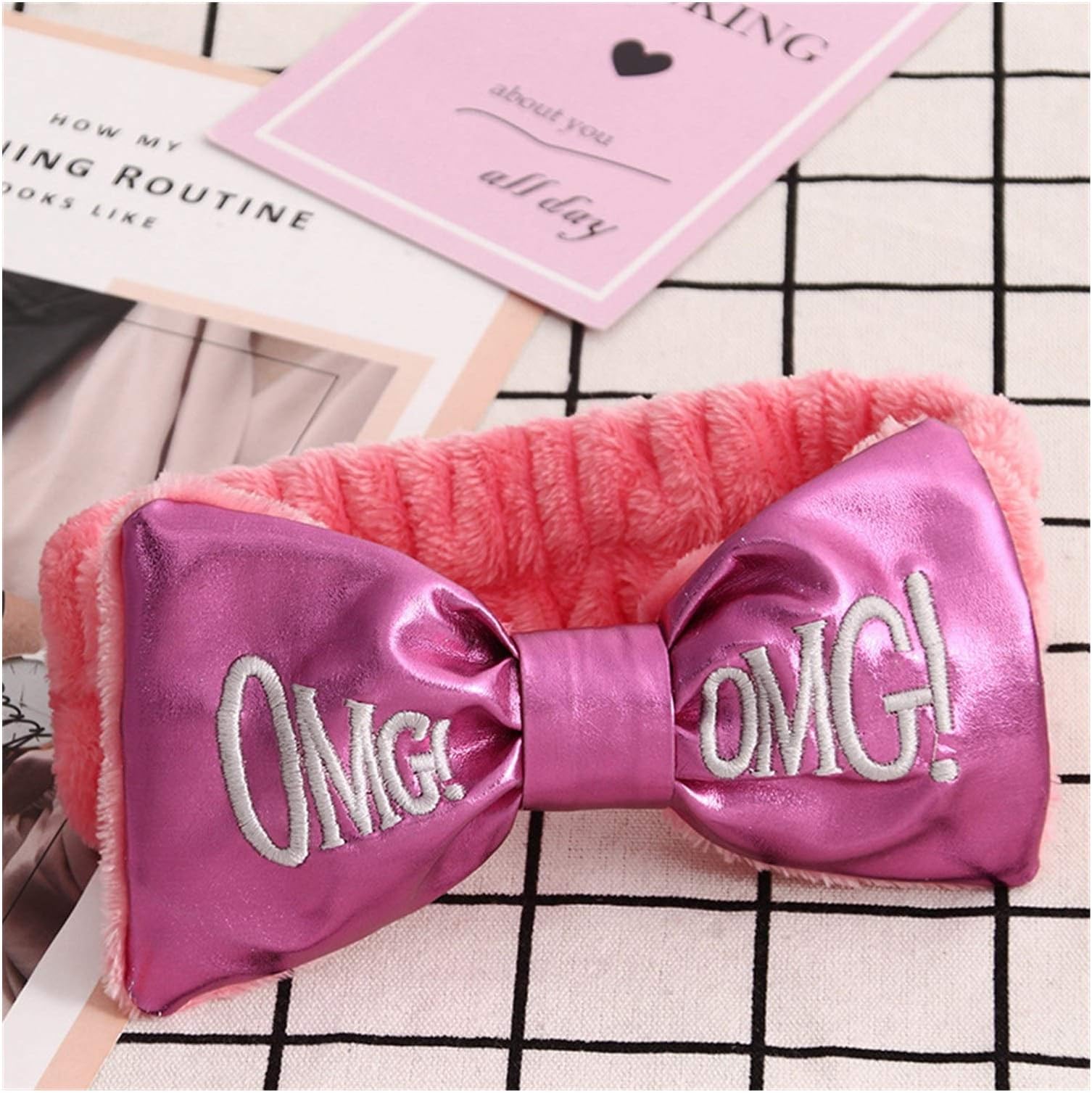 Hairband Headbands leather for Women Girls Bow Wash Face Turban Makeup Hair Holder Coral Fleece Hair Accessories (Color : Rose Red)