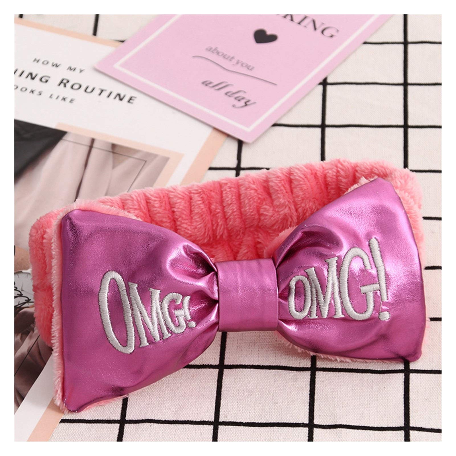 Hairband Headbands leather for Women Girls Bow Wash Face Turban Makeup Hair Holder Coral Fleece Hair Accessories (Color : Rose Red)