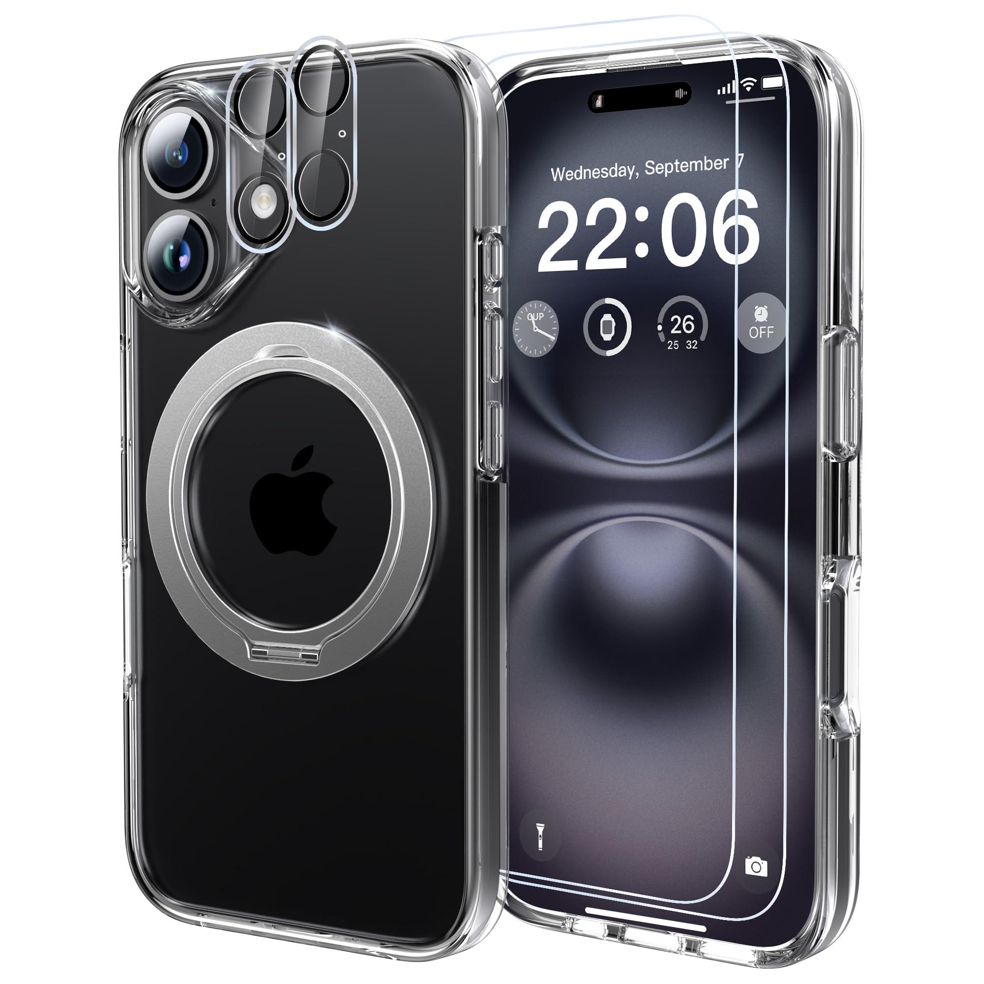Diverbox for iPhone 16 Plus Case Clear [Compatible with MagSafe] [with Screen Protector + Camera Lens Protection ] with Magnetic Ring Kickstand Phone case for iPhone 16 Plus (Clear Magnetic Ring)