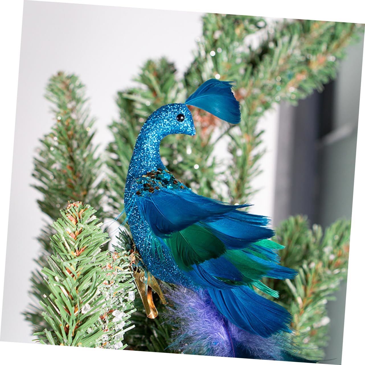 Alipis 2stücke Pfauen-Clip-Dekoration Glitzernd Baumschmuck mit Langem Schwanz Künstliche Vogeldekorationen für Weihnachtsbaum