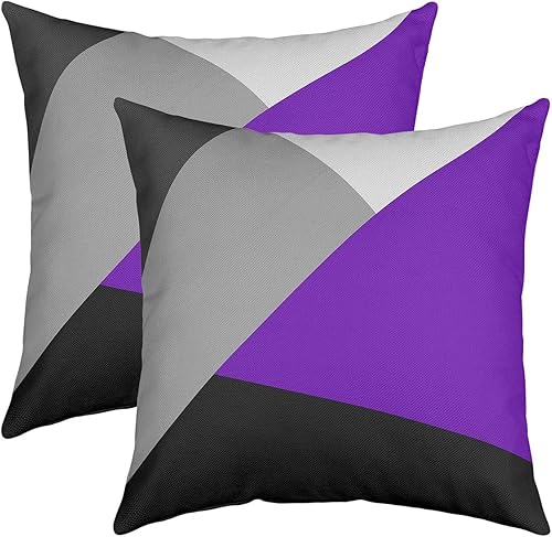 Erosebridal Juego de 2 fundas de cojín geométricas de retazos para mujer, color morado, negro, gris, gris, 18 x 18, fundas de almohada geométricas