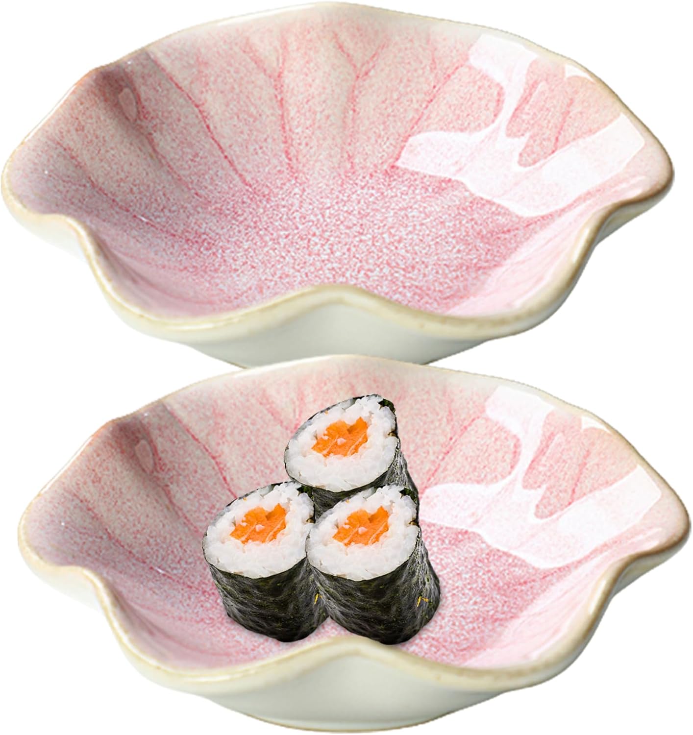 Mini Side Seasoning Dish, Sushi Soy Sauce Dipping Condiment Dishes Lotus Leaf Shape 4.3 x4.3in Ceramic Japanese Soy Sauce Dish Vintage Stackable Food Ring Snack Plates 2Pcs