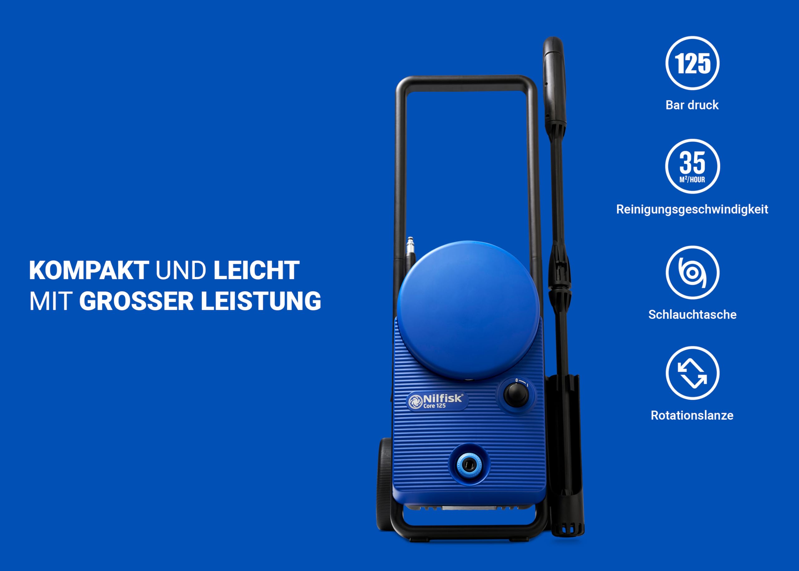 Nilfisk Hochdruckreiniger Core 125 Bar Druck - Mini Pressure Washer Für Terrassen, Werkstätten und Autos (1400 W)