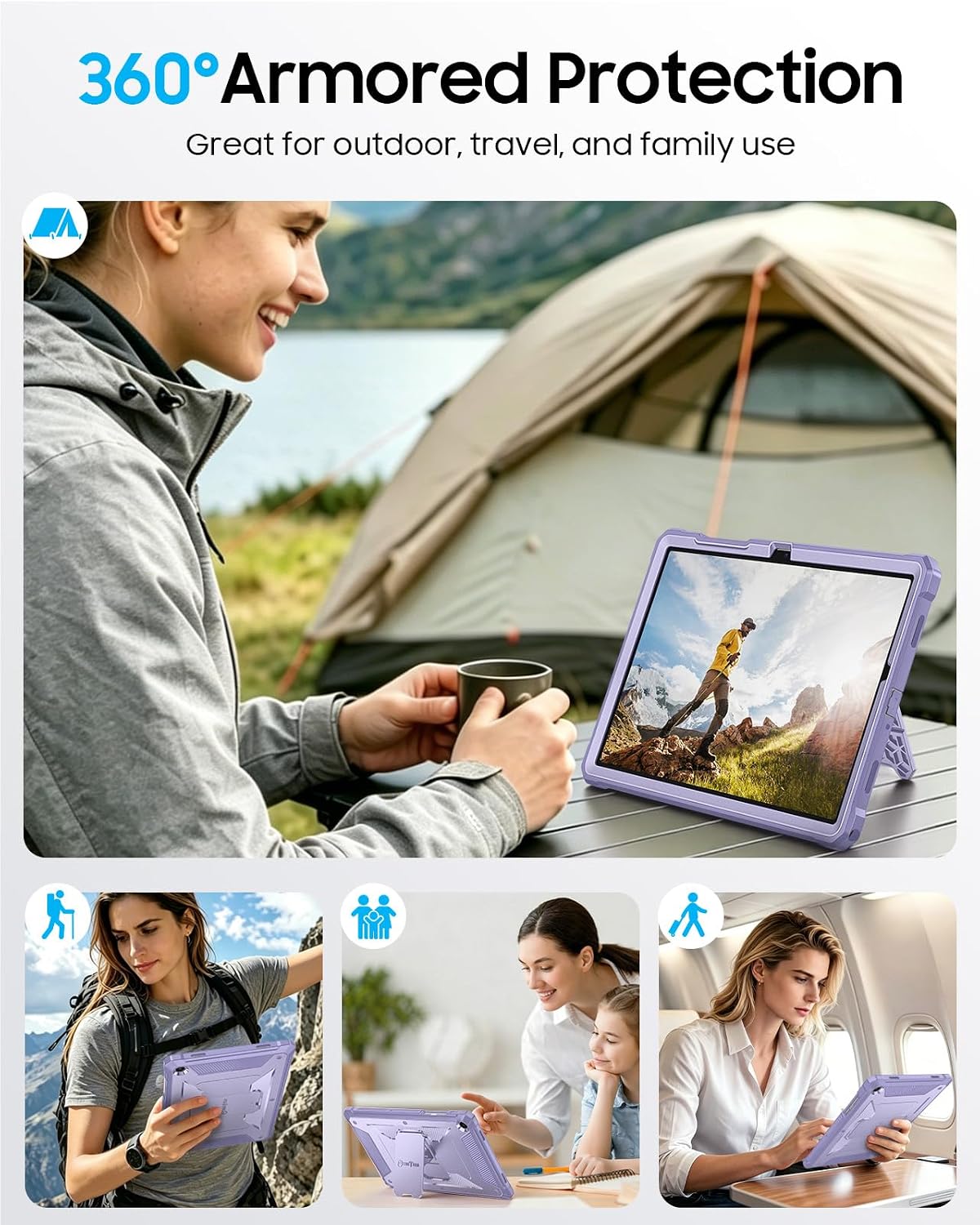 Fintie Shockproof Case for Samsung Galaxy Tab A11+/A9+ 11 Inch, Lilac | Tuatara Rugged Hybrid TPU+PC Cover, Built-In Screen Protector, Pop-Out Kickstand, Dust-Proof Plugs, Travel & Daily Use
