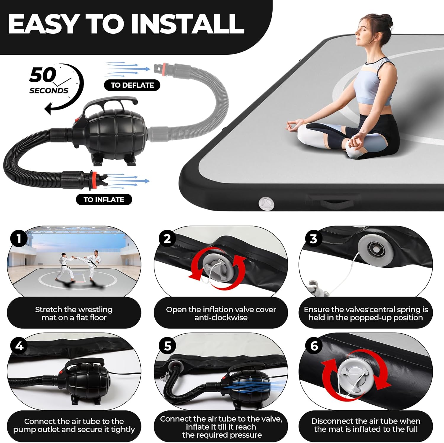 FAHKNS Inflatable Wrestling Mat for Home,10x10FT 4" Thick Jiu Jitsu Mats,Waterproof PVC Mat for Yoga,Gymnastics,BJJ, MMA,Grappling,Judo,Boxing,Martial Art