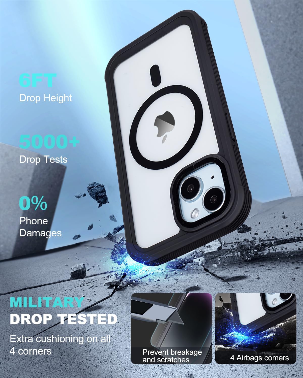 Defender for Clear iPhone 14 Case with Belt Clip Holster + 2 Screen Protectors, Compatible with MagSafe, Anti-Yellowing, Full-Body Phone Cover for iPhone 14 Case (Clear & Black) - Image 6